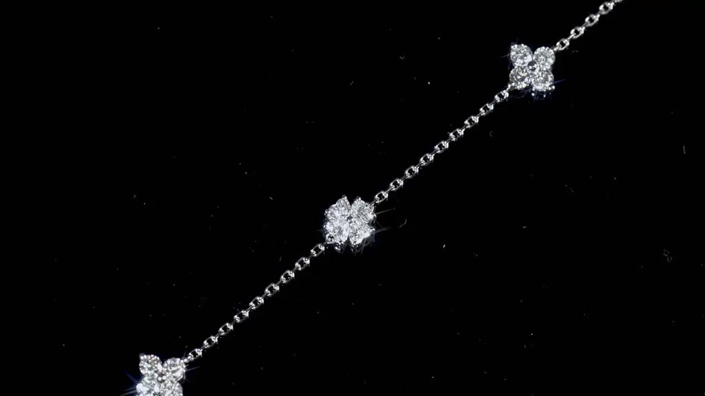 Natural 1.39 Ct. TW Diamond Clover Station Bracelet, 14K White Gold