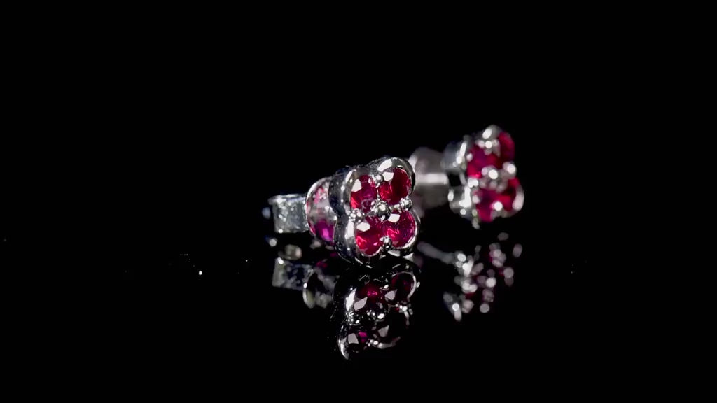 Natural 0.83 Ct. TW Ruby Clover Stud Earrings in White Gold, 14K White Gold, 18K White Gold