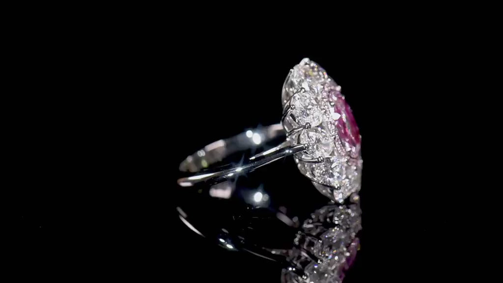 Natural 4.60 Ct. TW Pink & White Oval-Cut Diamond Halo Ring, 18K White Gold