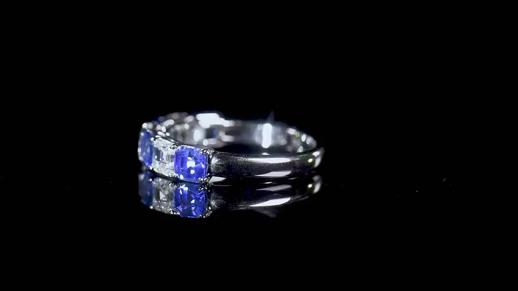 Natural 3.59 Ct. TW Asscher-Cut Sapphire & Diamond Ring, 18K White Gold