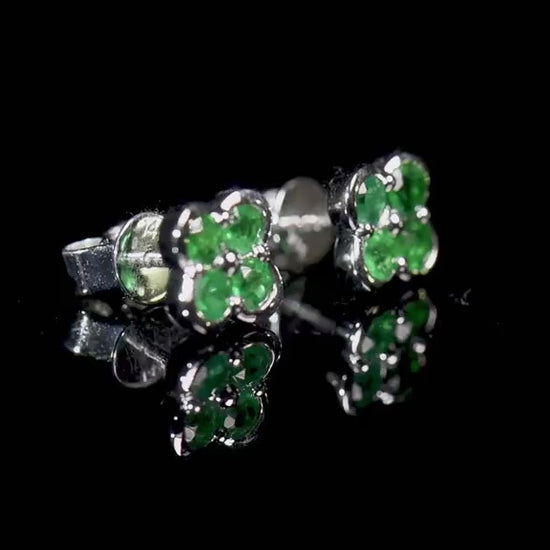 Natural 0.67 Ct. TW Emerald Clover Stud Earrings in White Gold, 14K White Gold, 18K White Gold