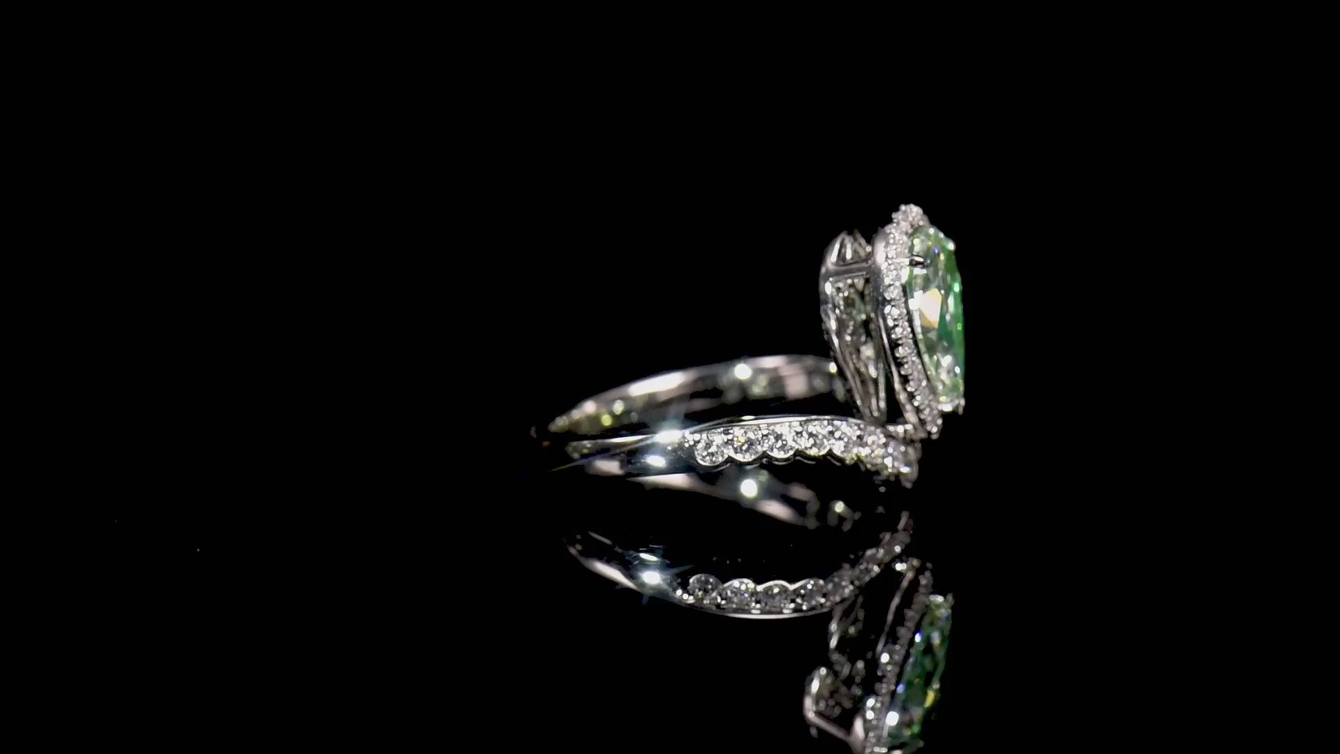 Natural Fancy Light Yellowish Green Diamond Halo Ring, 18K White Gold, Pear Shape, 1.51 Ct. TW