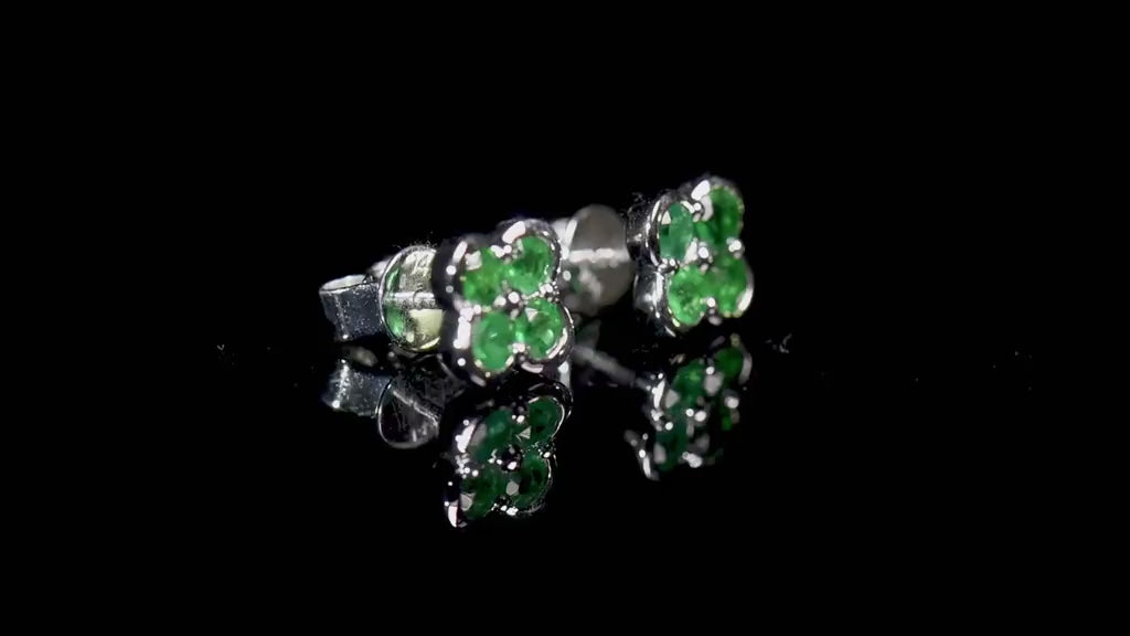 Natural 0.67 Ct. TW Emerald Clover Stud Earrings, 14K White Gold