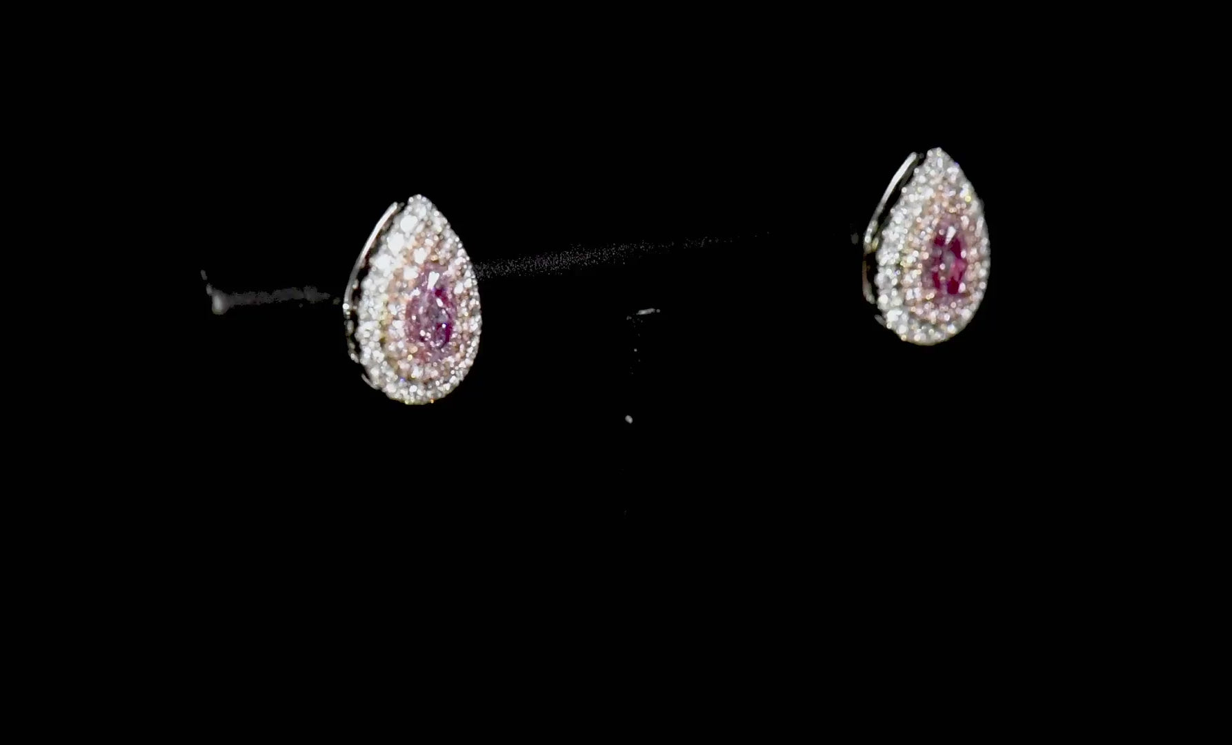 Natural Light Pink Diamond Stud Earrings, 18K White & Rose Gold, Pear Shape, 1.01 Ct. TW