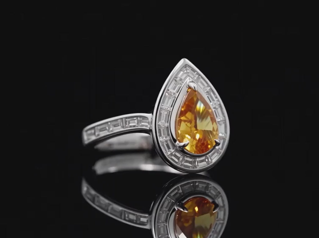 Natural 1.38 Ct. Yellow-Orange Pear-Cut Diamond Halo Ring, 18K White Gold