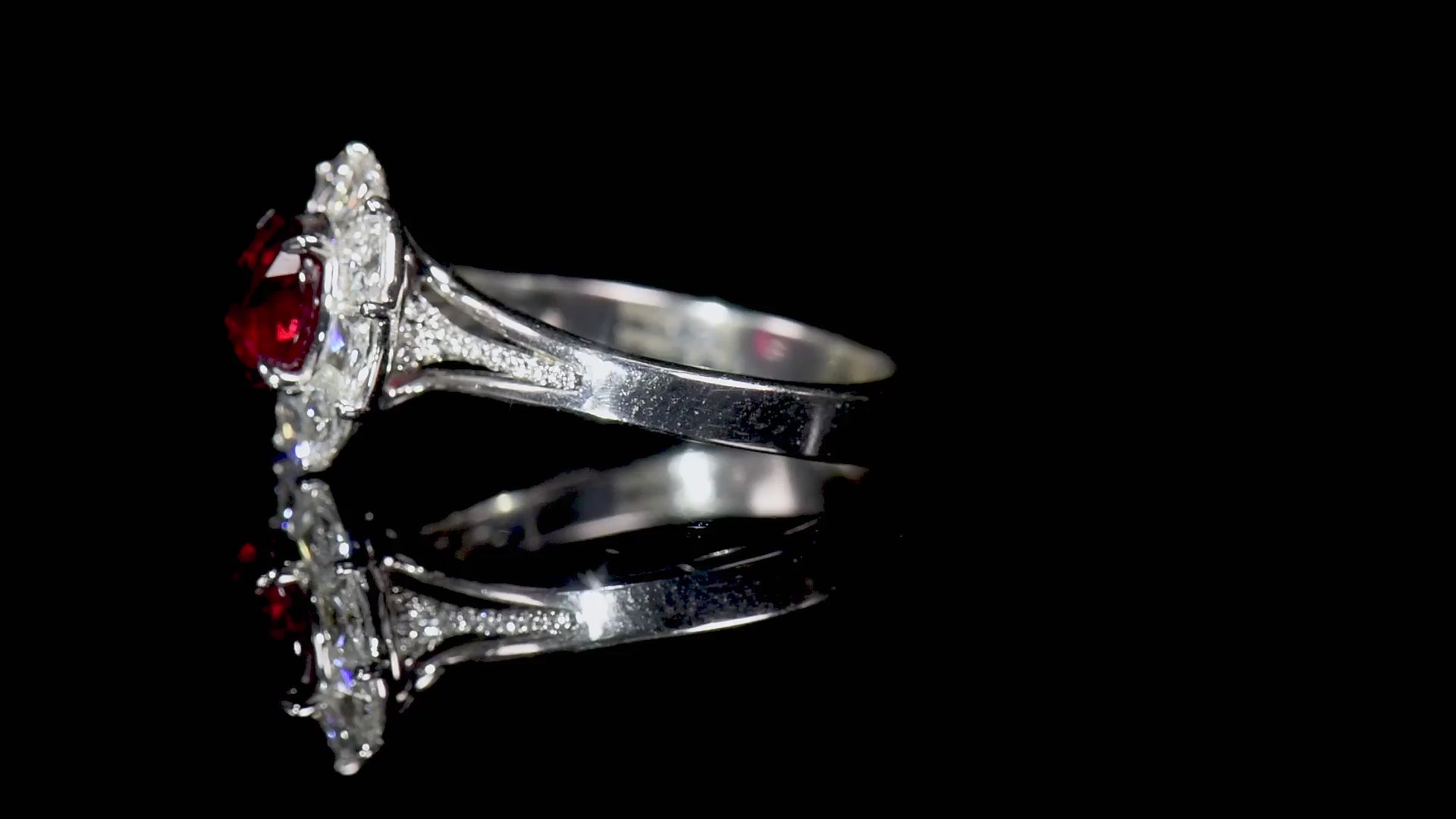 Natural Vivid Red Burmese Ruby Halo Ring, 18K White Gold, Oval Shape, 3.71 Ct. TW, unheated