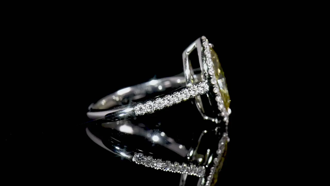 Natural Fancy Brownish Yellow Diamond Halo Ring, 18K White Gold, Marquise Shape, 2.49 Ct. TW