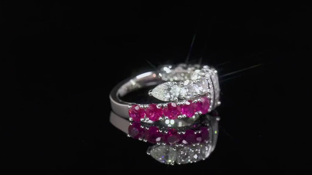 Natural Diamond & Ruby Half Eternity Ring, 18K White Gold, 3.76 Ct. TW