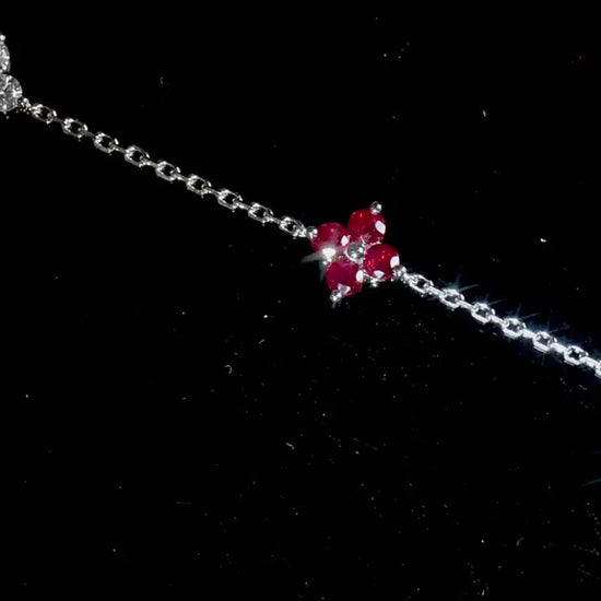 Natural 1.49 Ct. TW Ruby & Diamond Clover Station Bracelet in White Gold , 14K White Gold, 18K White Gold
