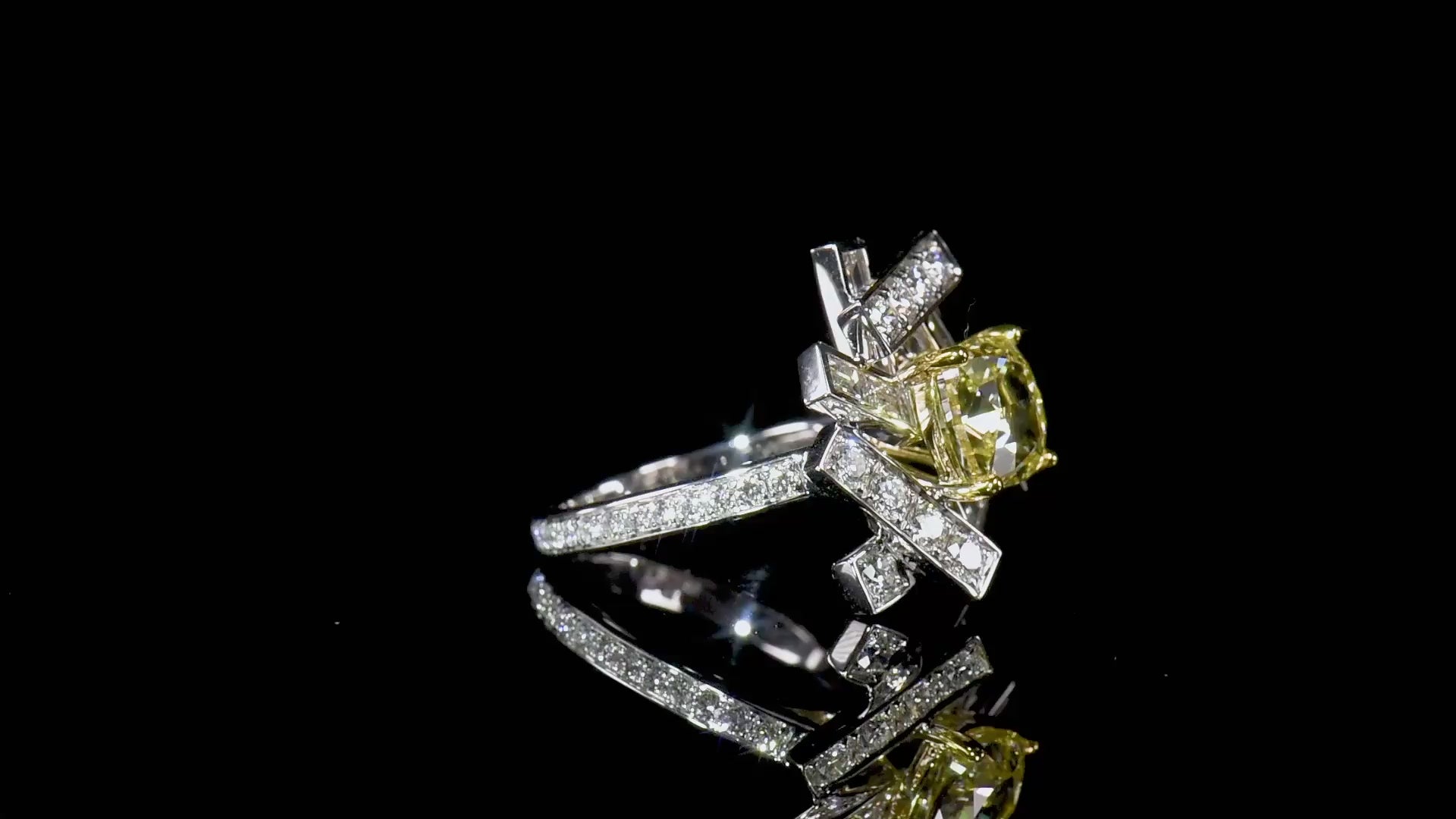 Natural Fancy Yellow Diamond Ring, 18K White Gold, Cushion Shape, 4.93 Ct. TW