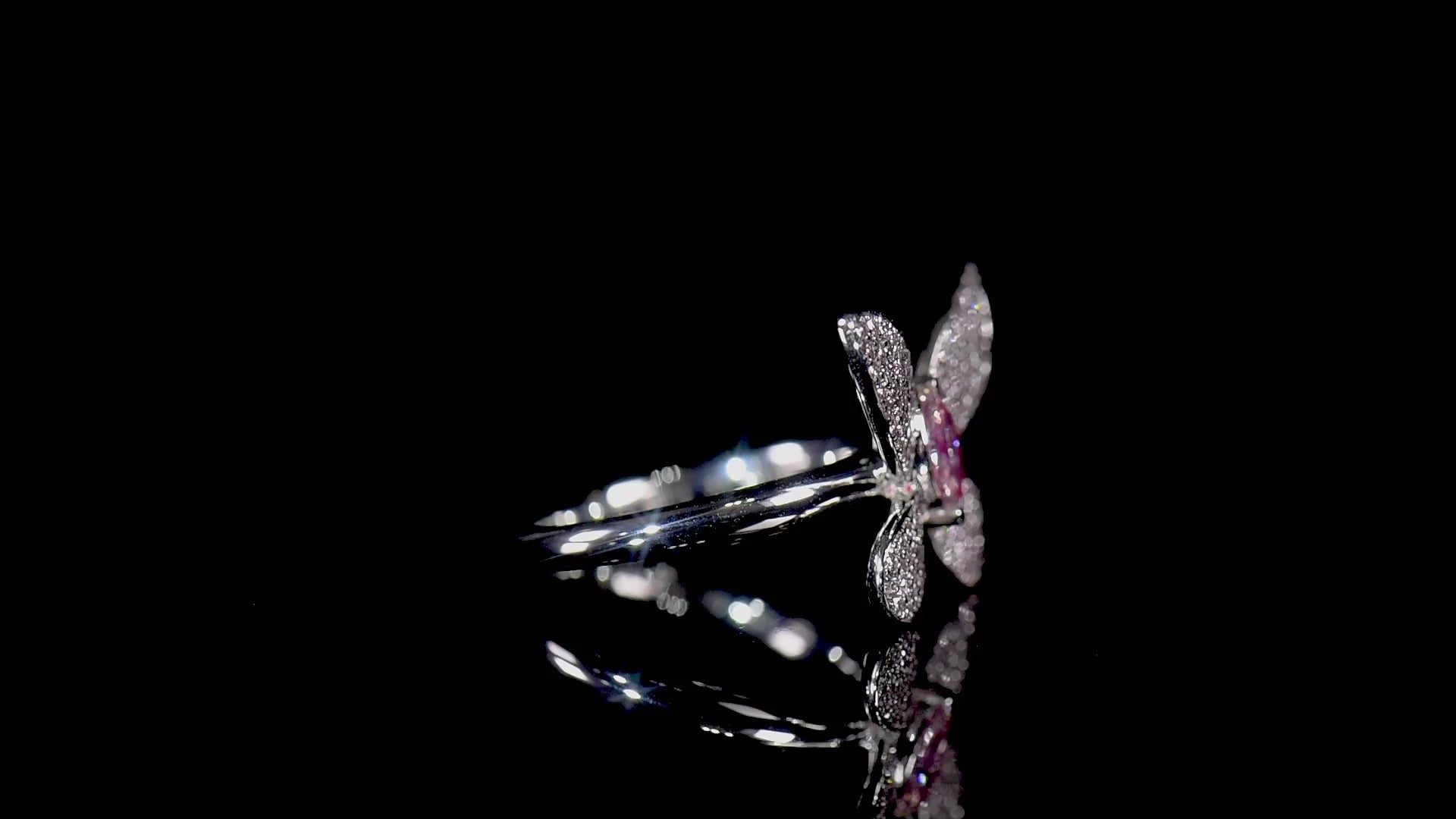 Natural Fancy Light Pink Diamond Butterfly Ring, 18K White & Rose Gold, Marquise Shape, 0.67 Ct. TW