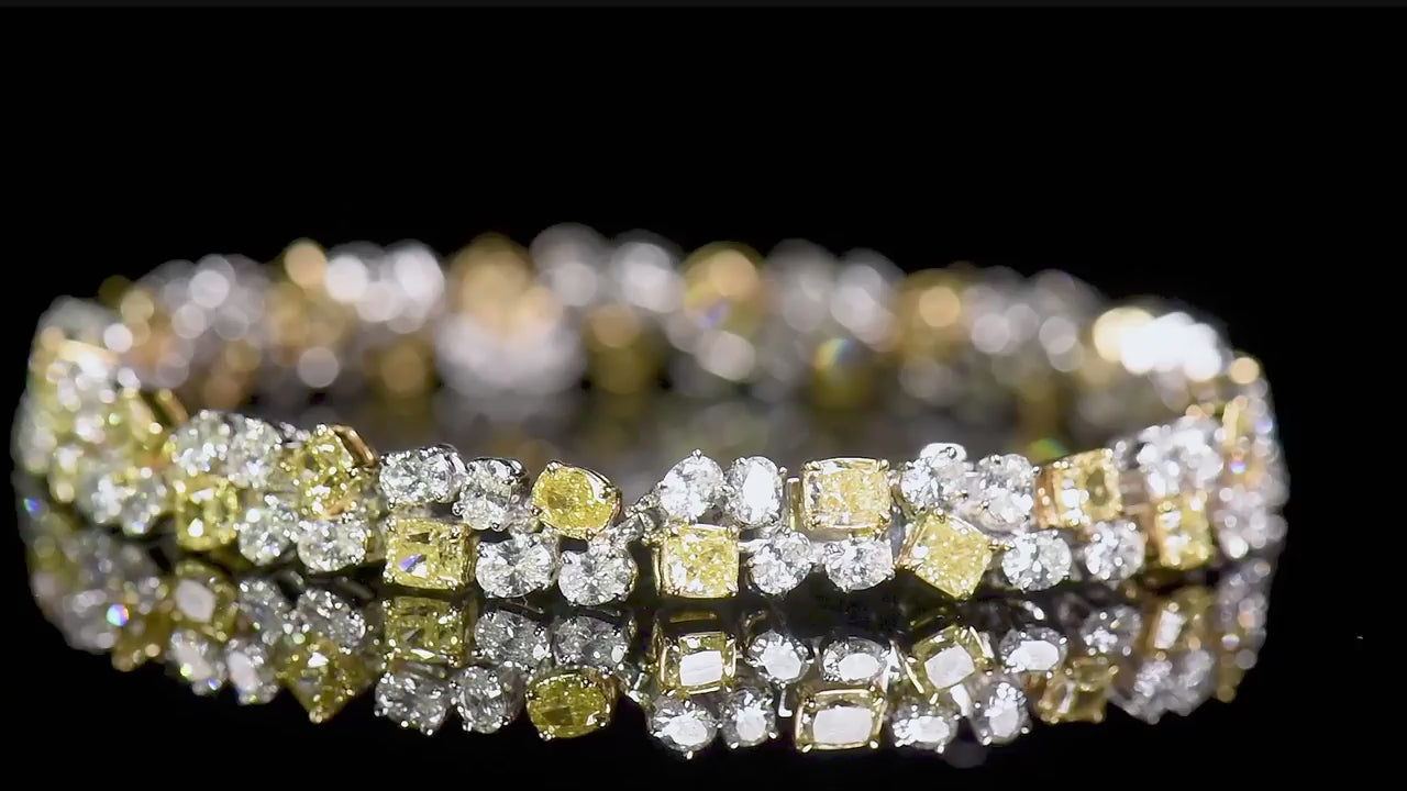 Natural 12.37 Ct. TW Fancy Yellow & White Diamond Bracelet, 18K White & Yellow Gold