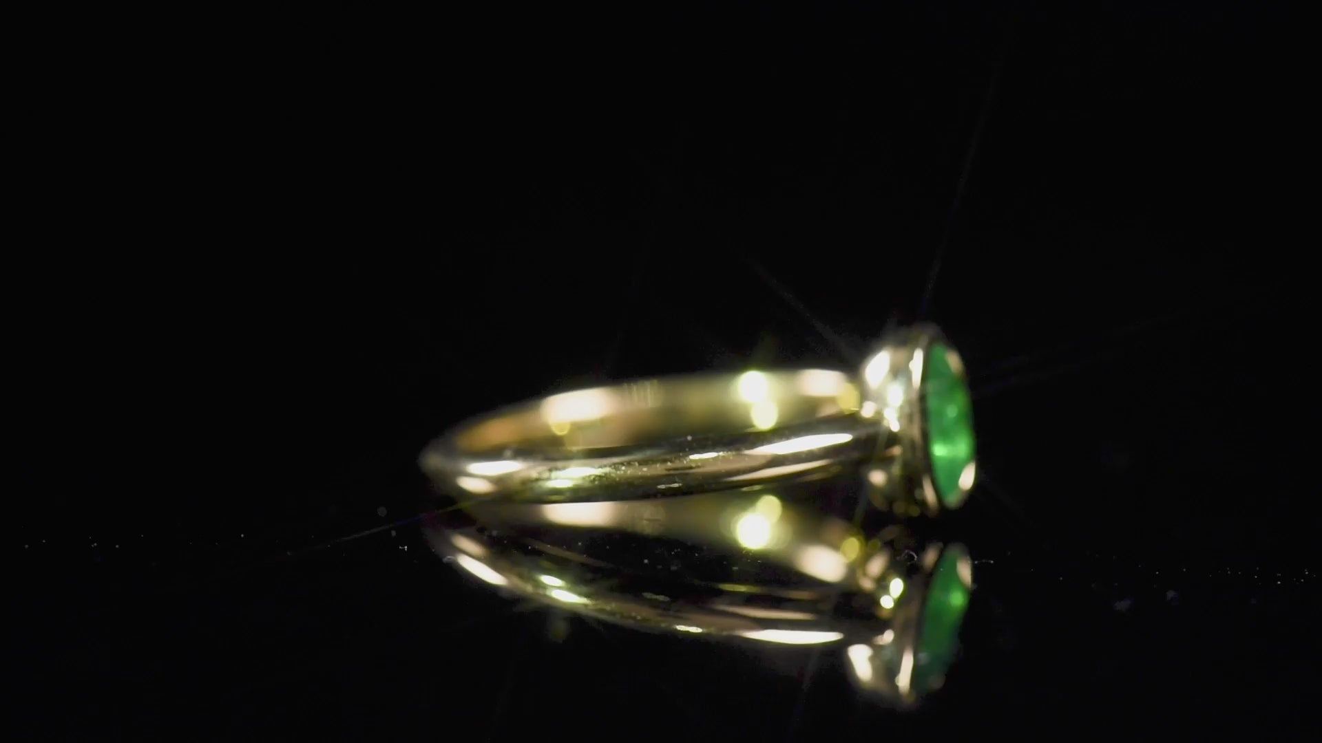 Natural Vivid Green Emerald Solitaire Ring, 18K Yellow Gold, Oval Shape, 0.64 Ct. TW