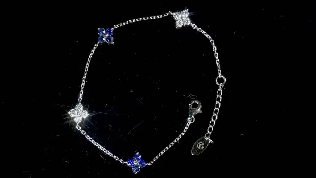 Natural 1.50 Ct. TW Sapphire & Diamond Clover Station Bracelet, 14K White Gold