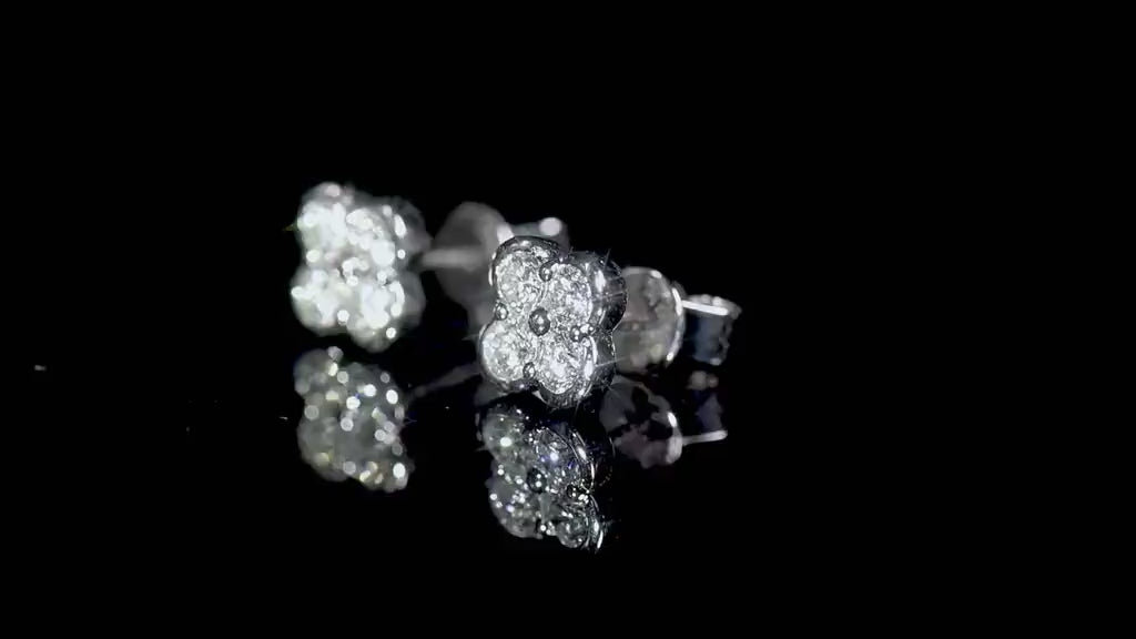 Natural 0.65 Ct. TW Diamond Clover Stud Earrings in White Gold, 14K White Gold, 18K White Gold