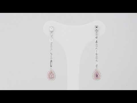 Natural Pink & White Diamond Drop Earrings, 18K White Gold, Pear Shape, 2.90 Ct. TW