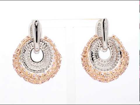 Natural Pink & White Diamond Drop Earrings, 18K White & Rose Gold, 12.80 Ct. TW