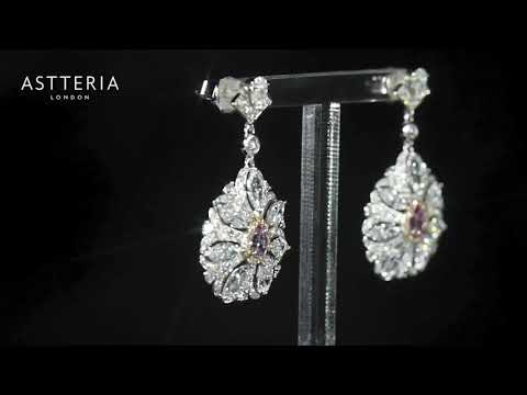 Natural Light Pink & White Diamond Drop Earrings, 18K White Gold, Pear Shape, 5.31 Ct. TW