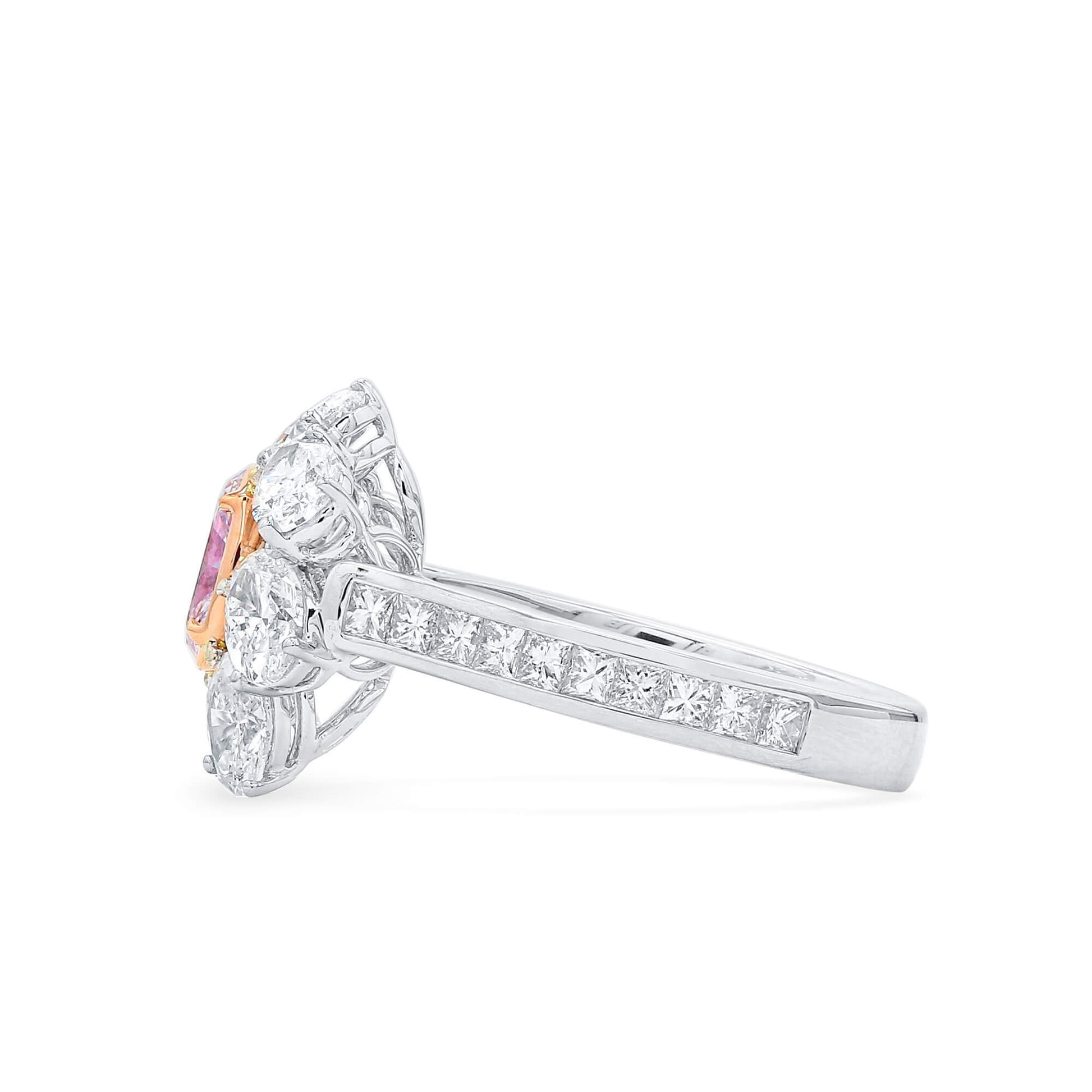 Natural Very Light Pink Diamond Halo Ring, 18K White & Rose Gold, Oval Shape, 3.09 Ct. TW