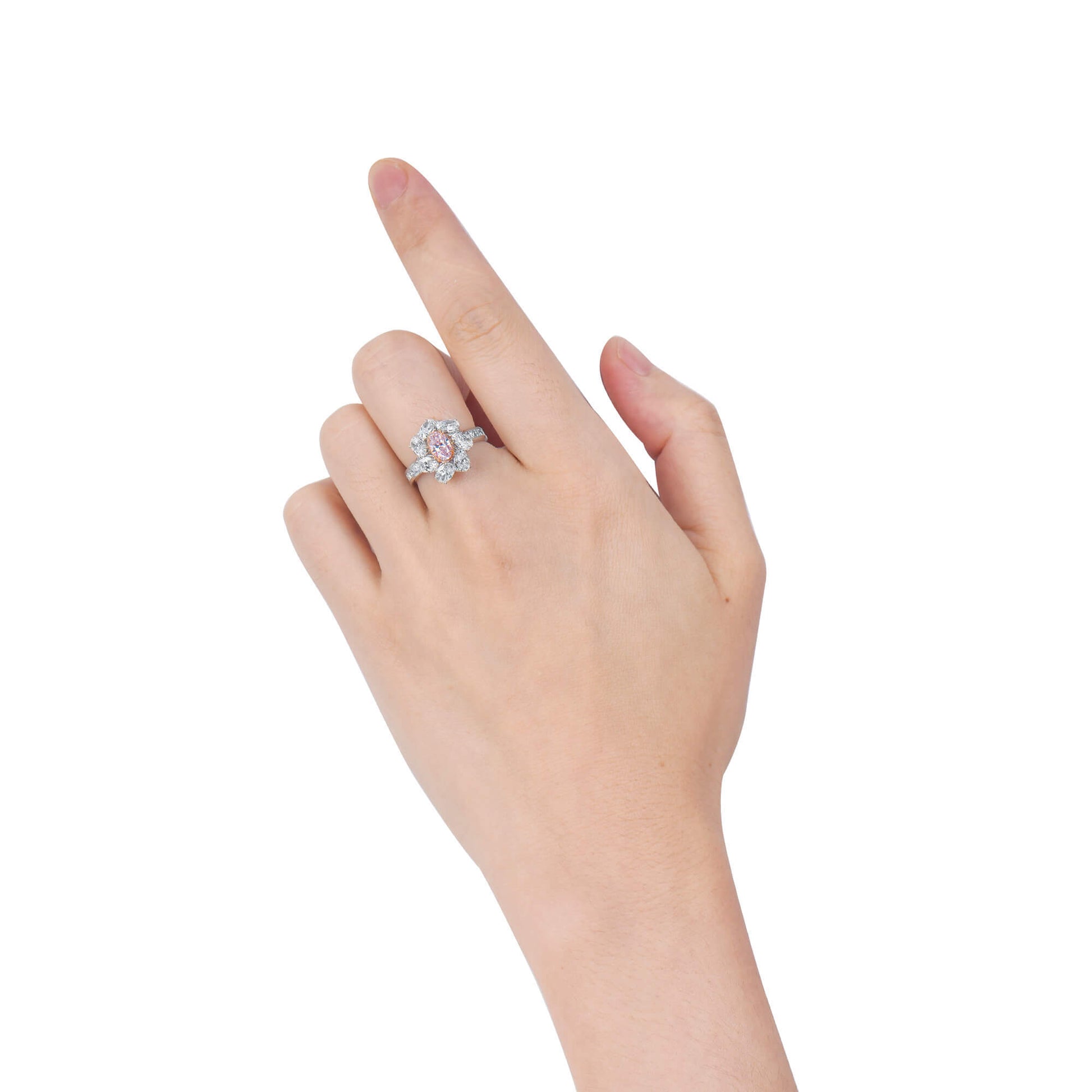 Natural Very Light Pink Diamond Halo Ring, 18K White & Rose Gold, Oval Shape, 3.09 Ct. TW