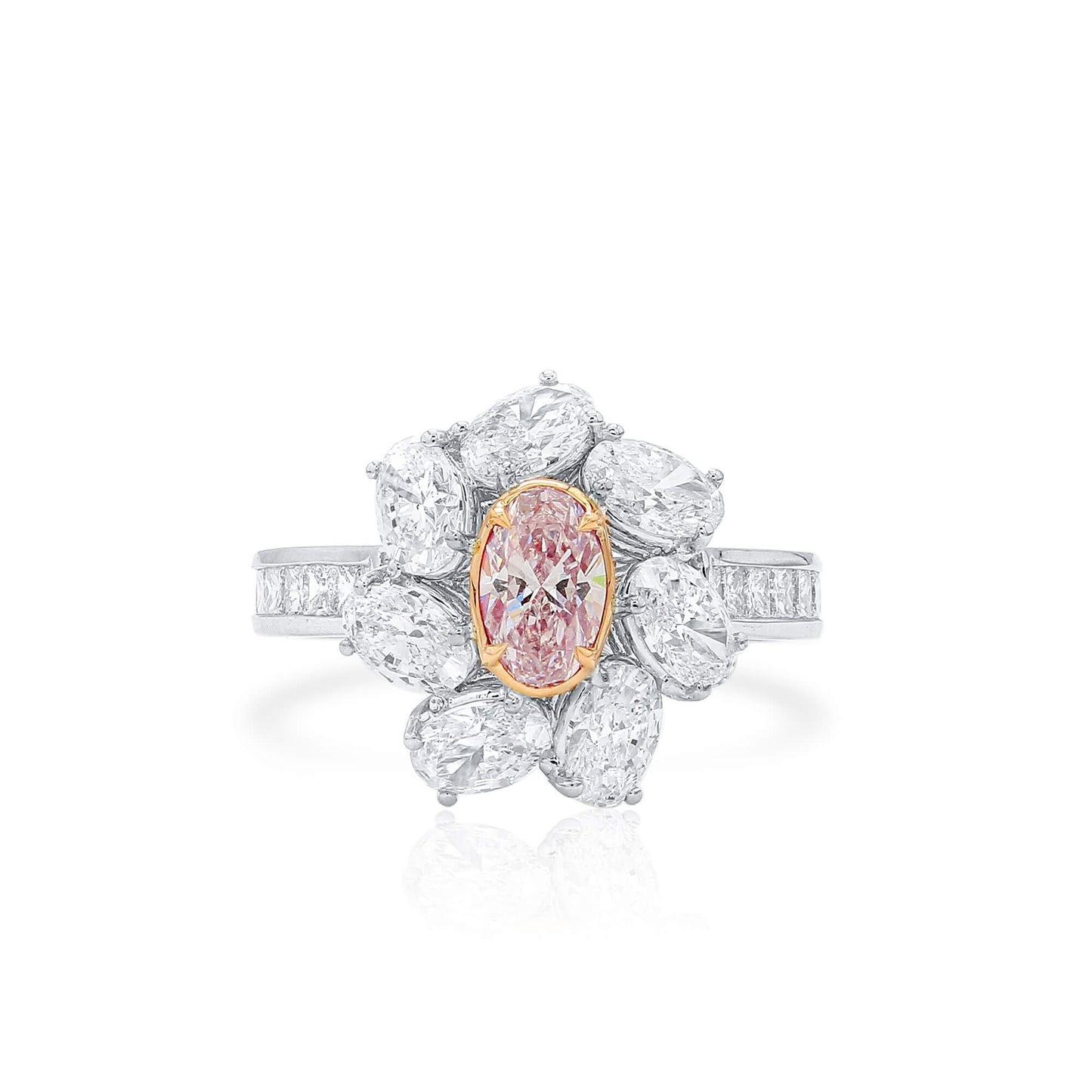 Natural Very Light Pink Diamond Halo Ring, 18K White & Rose Gold, Oval Shape, 3.09 Ct. TW