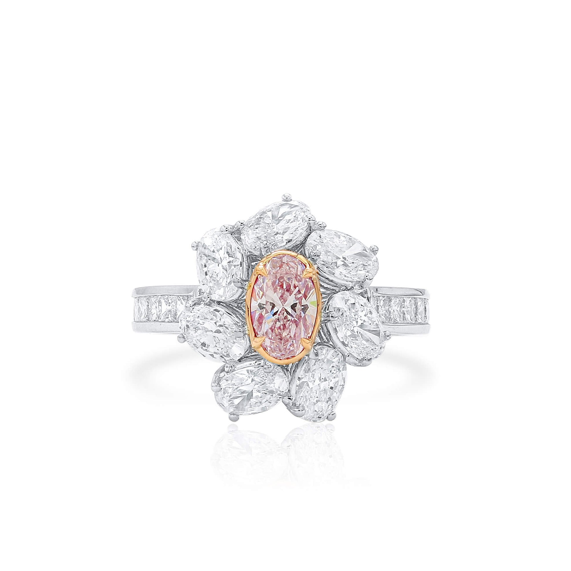 Natural Very Light Pink Diamond Halo Ring, 18K White & Rose Gold, Oval Shape, 3.09 Ct. TW