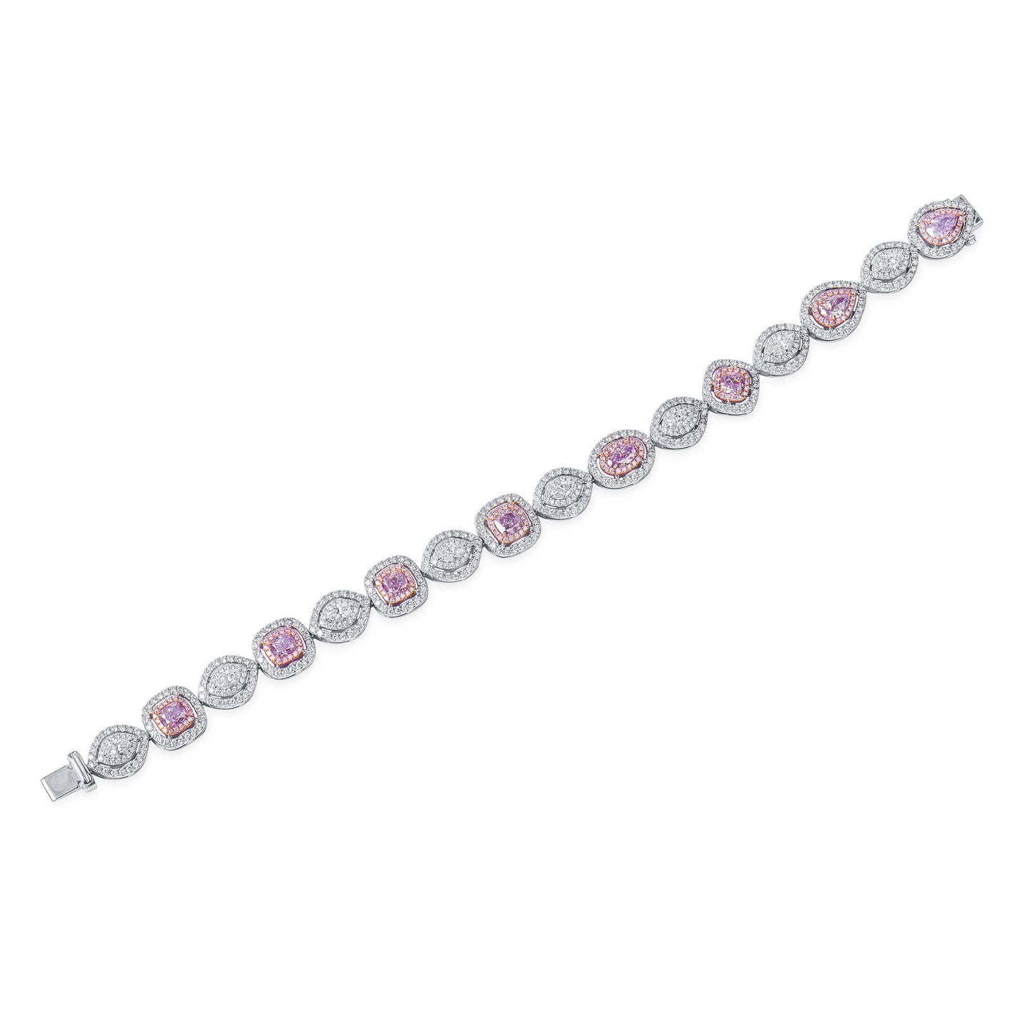 Natural Very Light Pink Diamond Bracelet, 18K White & Rose Gold, Pear Shape, 6.58 Ct. TW