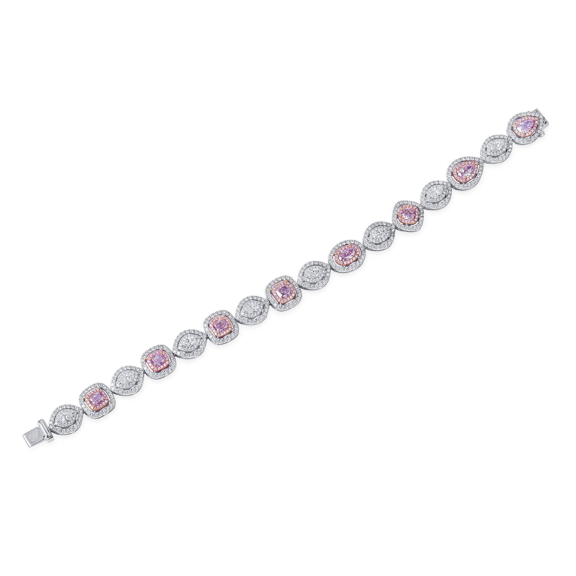 Natural Very Light Pink Diamond Bracelet, 18K White & Rose Gold, Pear Shape, 6.58 Ct. TW