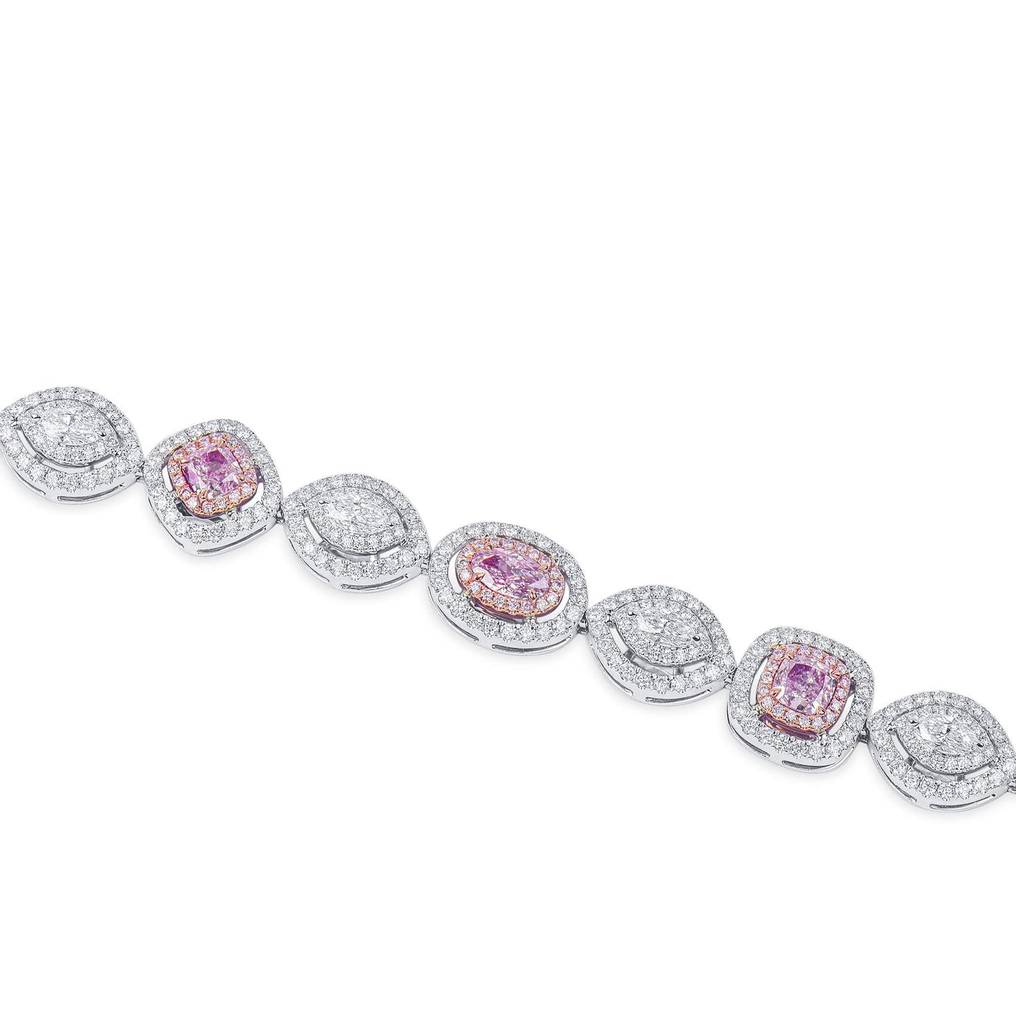 Natural Very Light Pink Diamond Bracelet, 18K White & Rose Gold, Pear Shape, 6.58 Ct. TW