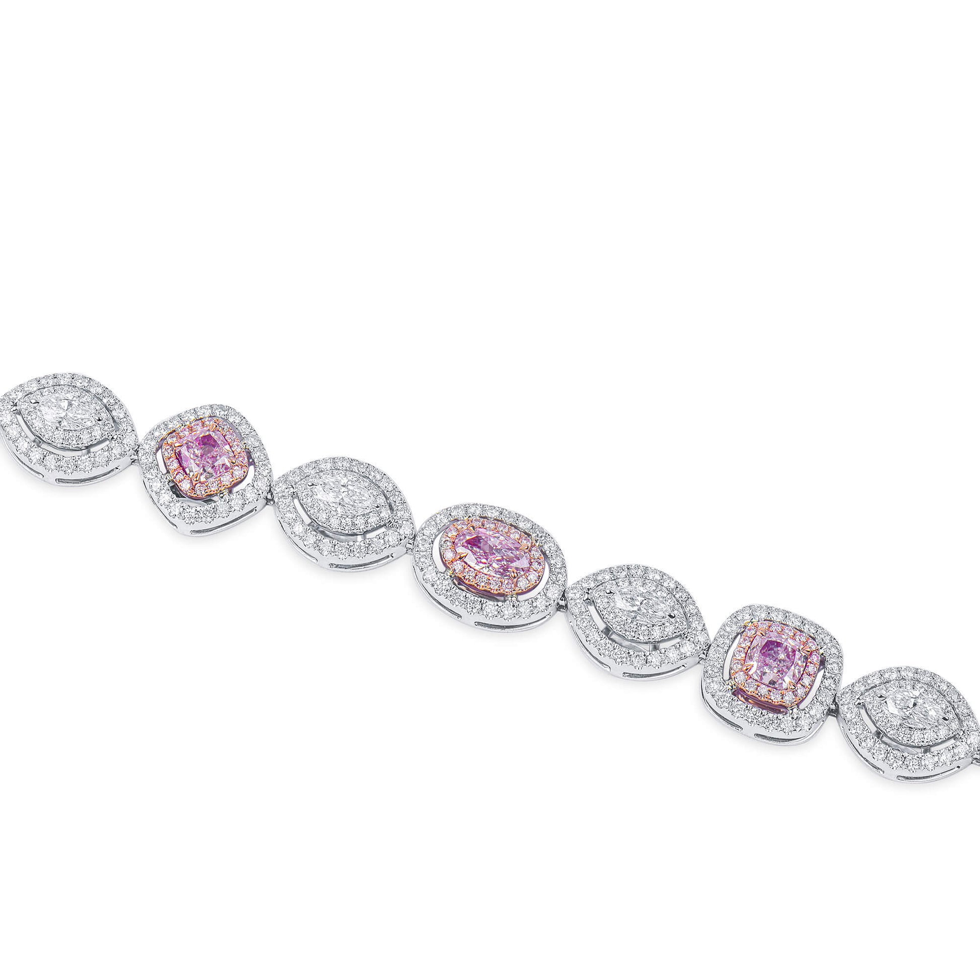 Natural Very Light Pink Diamond Bracelet, 18K White & Rose Gold, Pear Shape, 6.58 Ct. TW