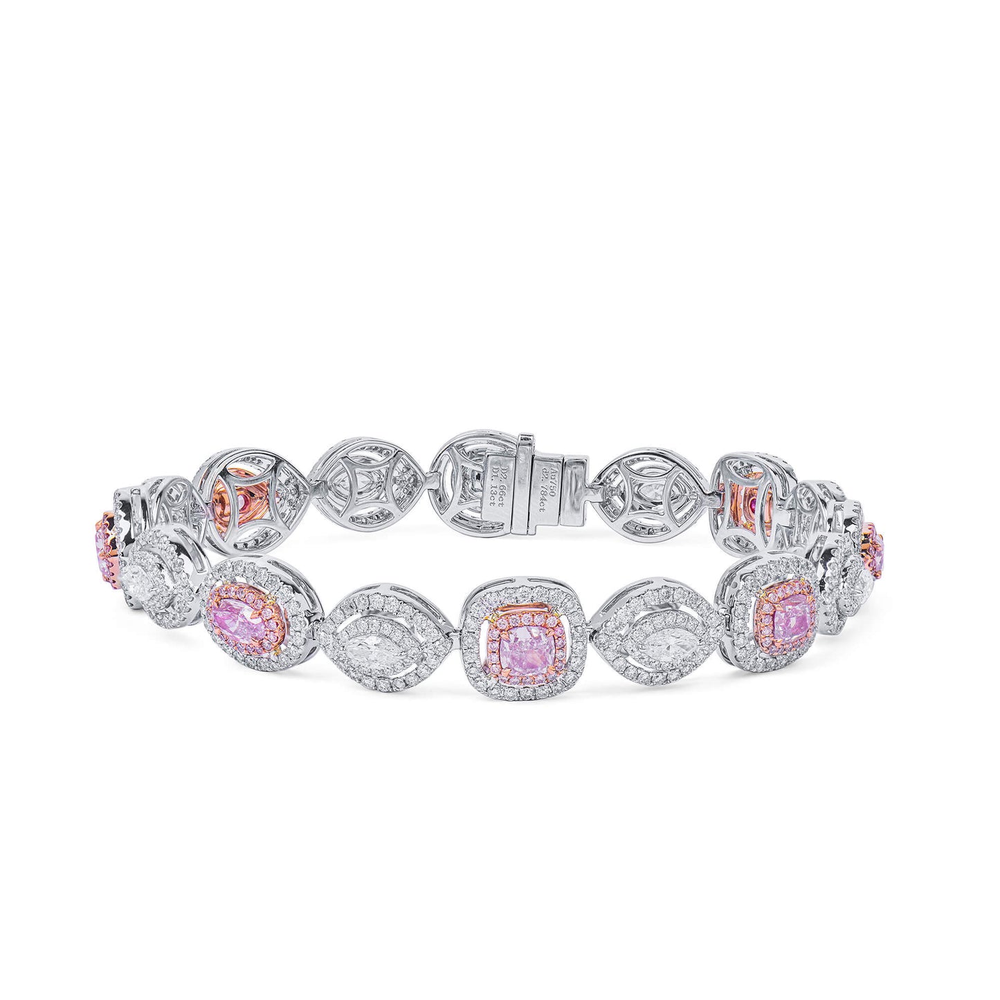 Natural Very Light Pink Diamond Bracelet, 18K White & Rose Gold, Pear Shape, 6.58 Ct. TW