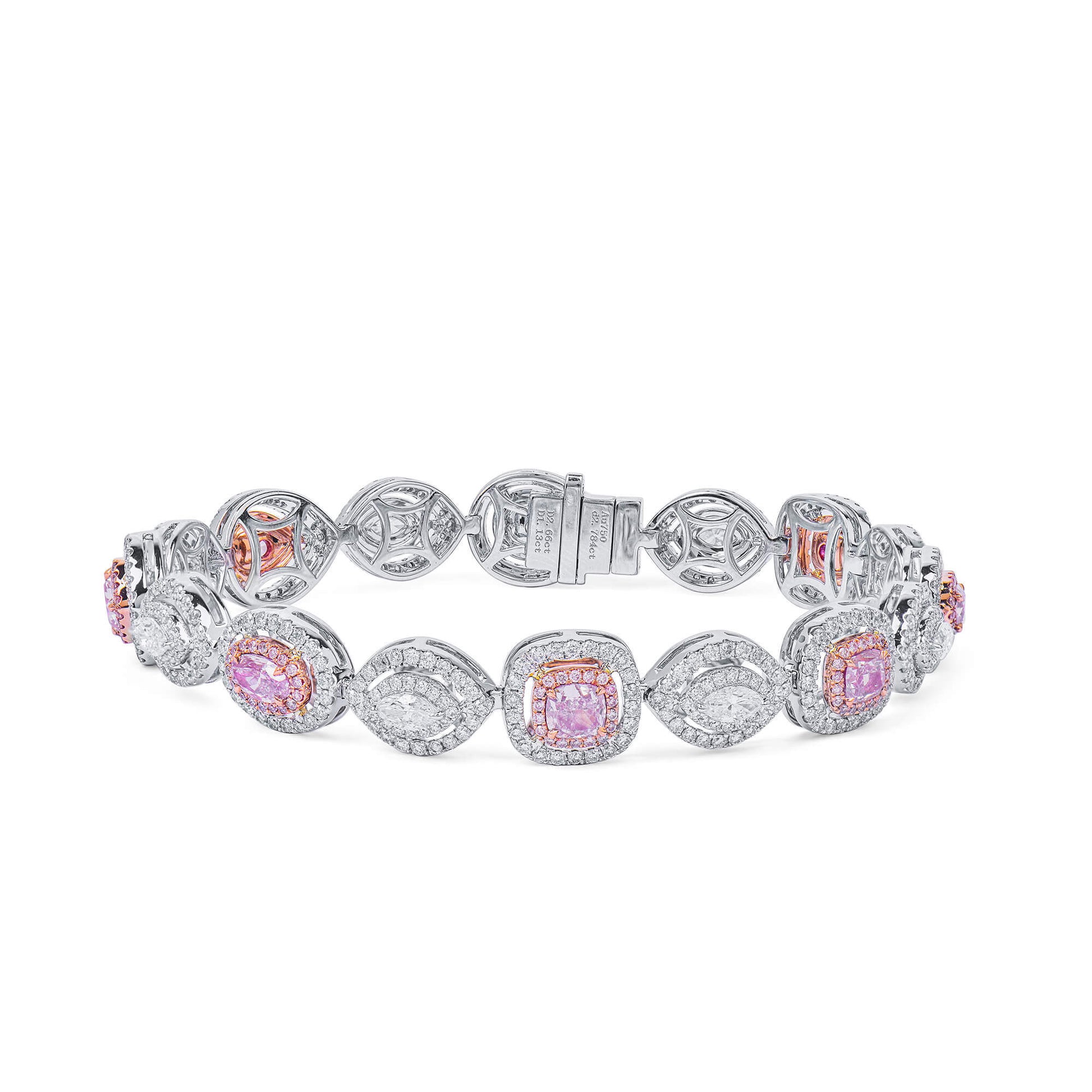 Natural Very Light Pink Diamond Bracelet, 18K White & Rose Gold, Pear Shape, 6.58 Ct. TW