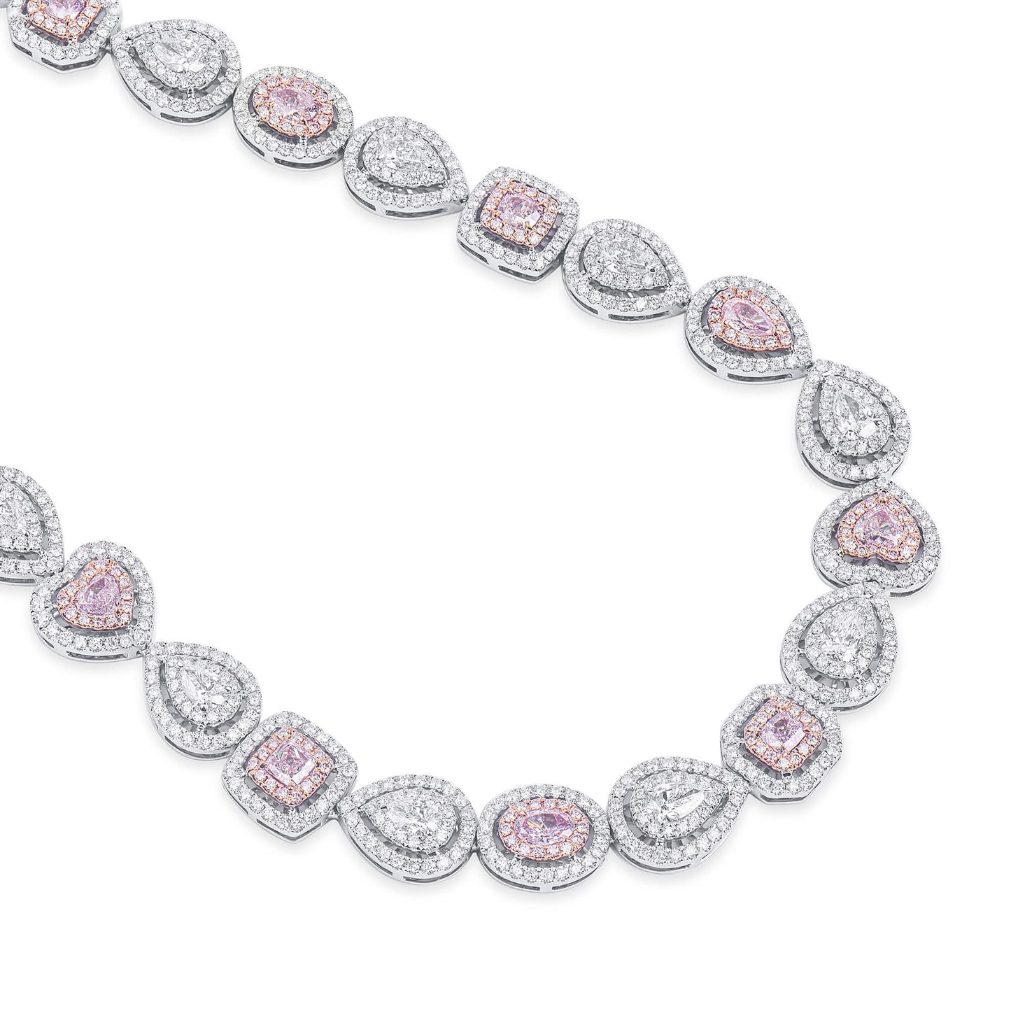 Natural Very Light Pink Diamond Chain Necklace, 18K White Gold, 17.70 Ct. TW