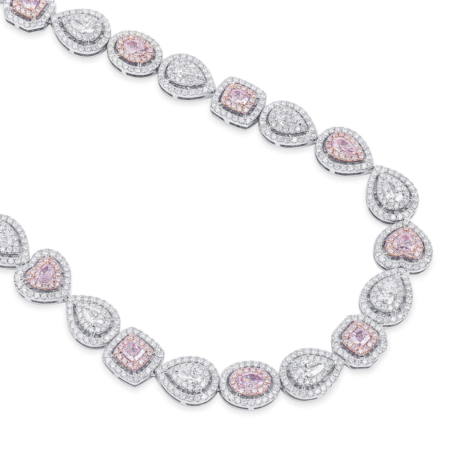 Natural Very Light Pink Diamond Chain Necklace, 18K White Gold, 17.70 Ct. TW
