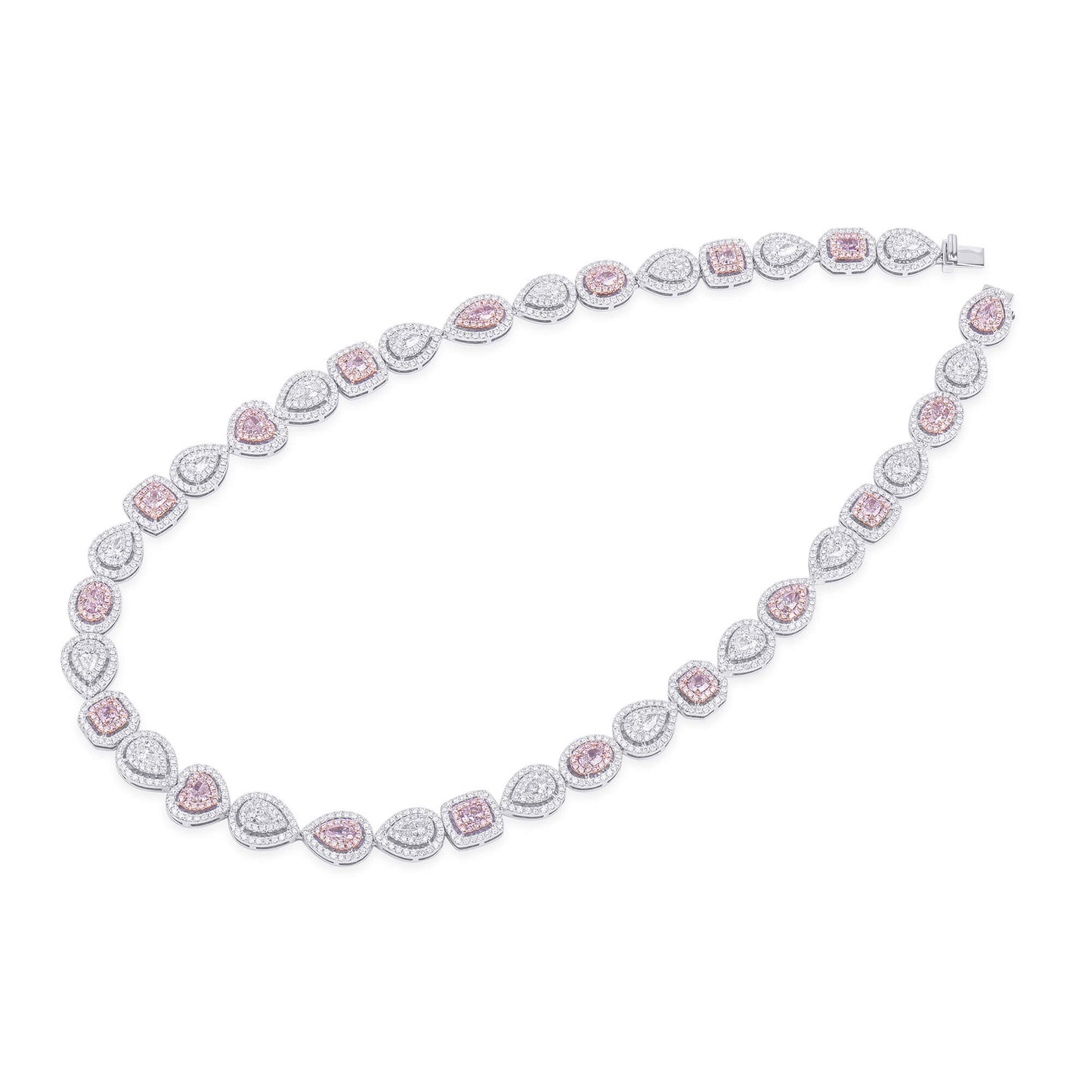 Natural Very Light Pink Diamond Chain Necklace, 18K White Gold, 17.70 Ct. TW