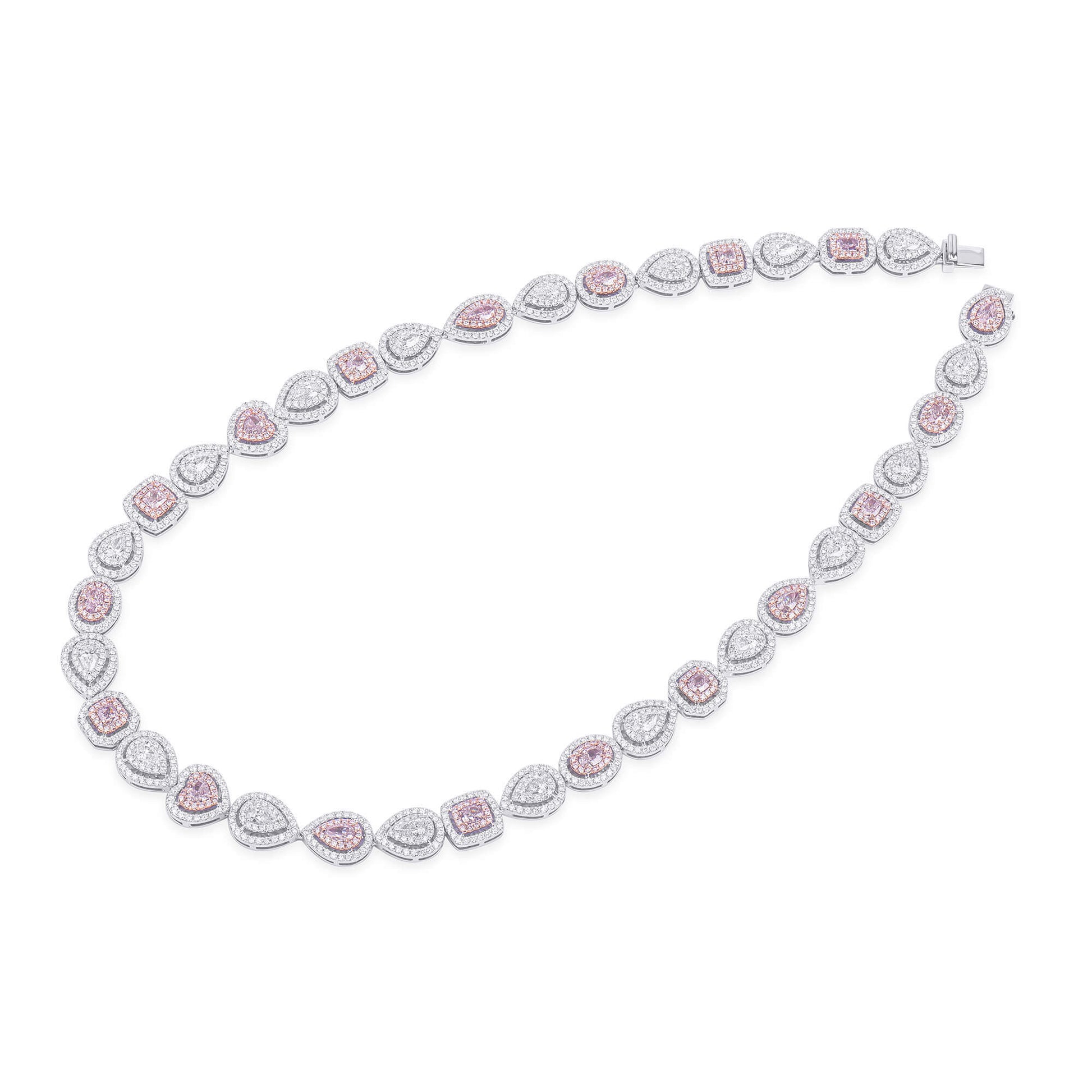 Natural Very Light Pink Diamond Chain Necklace, 18K White Gold, 17.70 Ct. TW