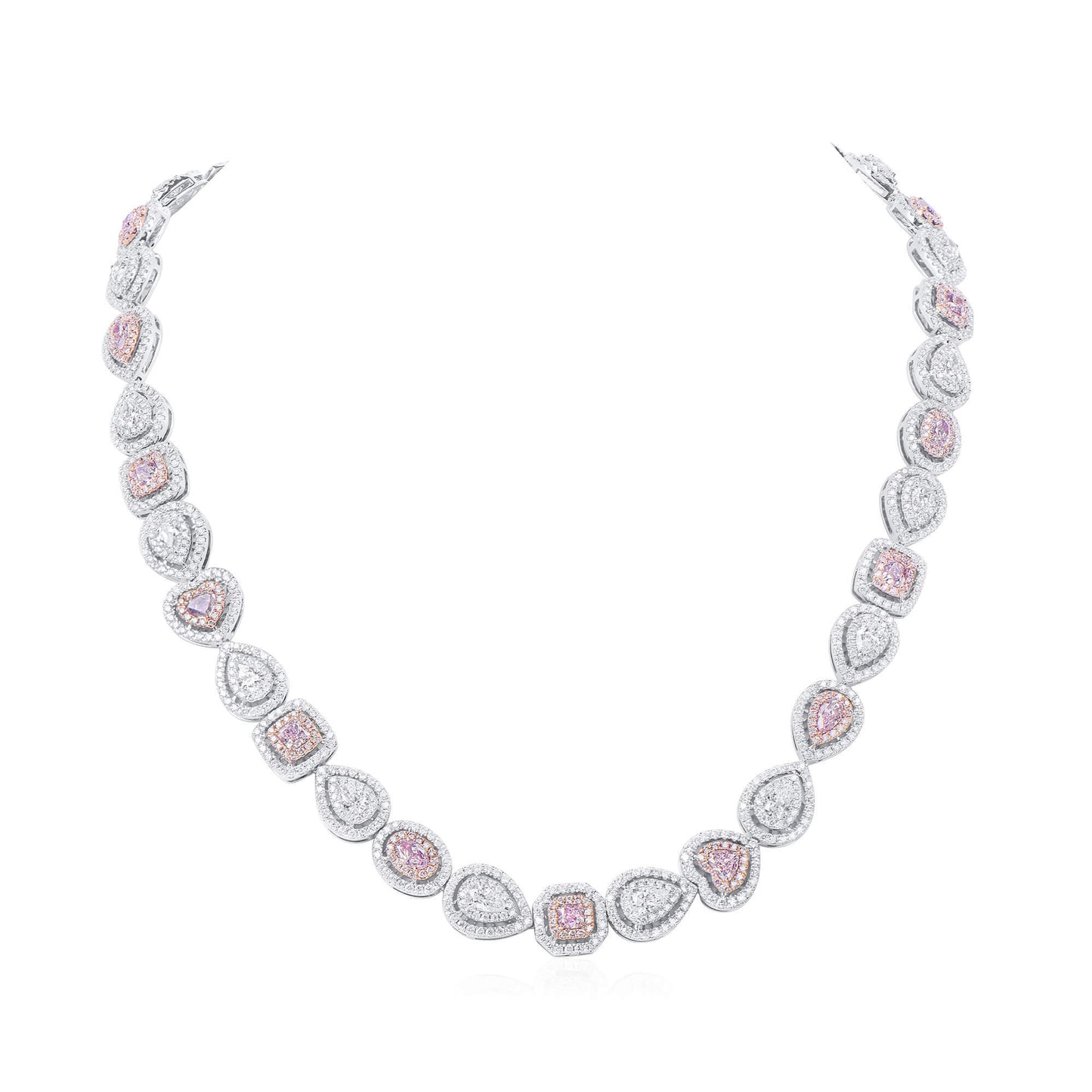 Natural Very Light Pink Diamond Chain Necklace, 18K White Gold, 17.70 Ct. TW