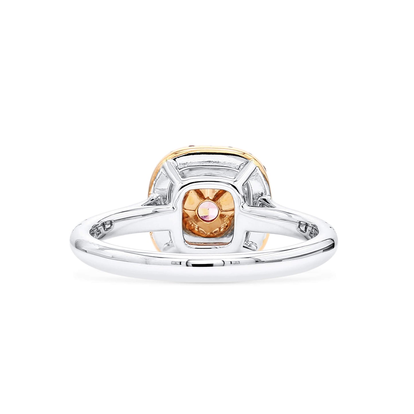 Natural Very Light Pink Diamond Halo Ring, 18K White & Rose Gold, Radiant Shape, 0.91 Ct. TW