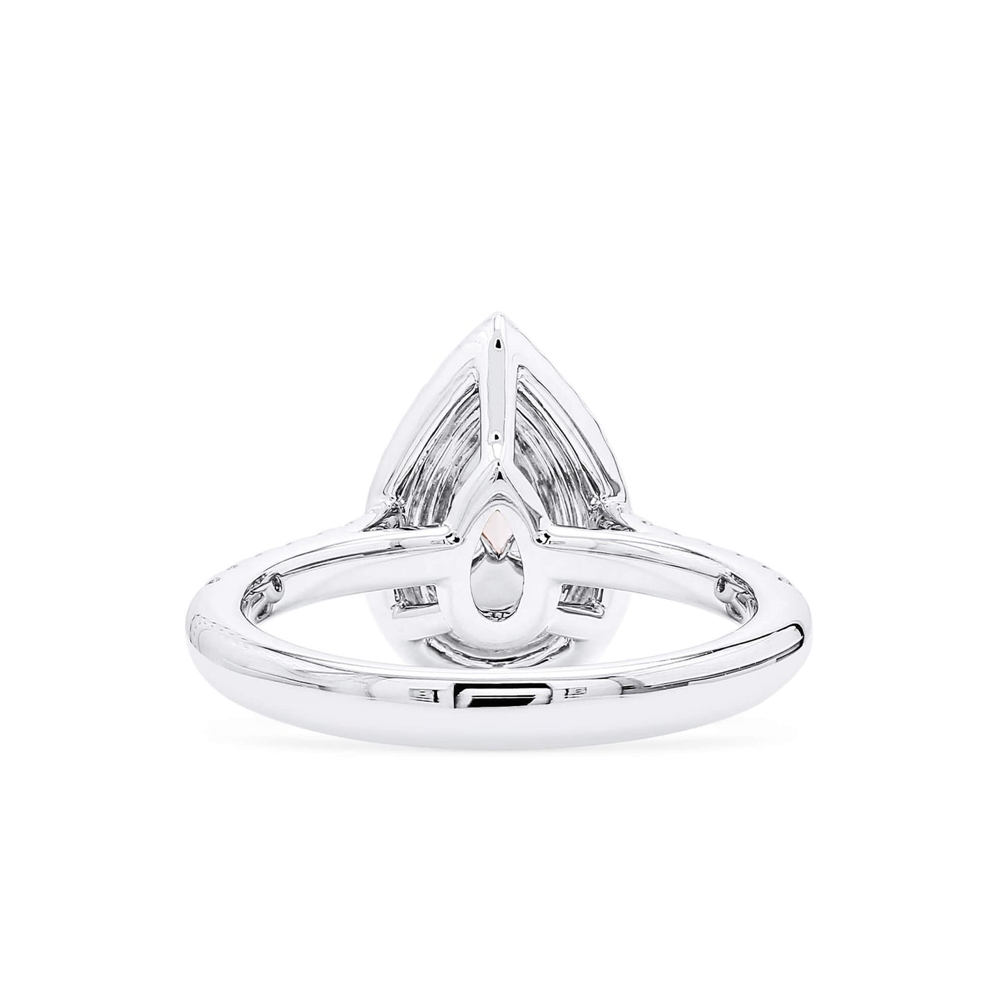 天然非常浅粉色钻石光环戒指，18K白金与玫瑰金，梨形，1.23克拉总重