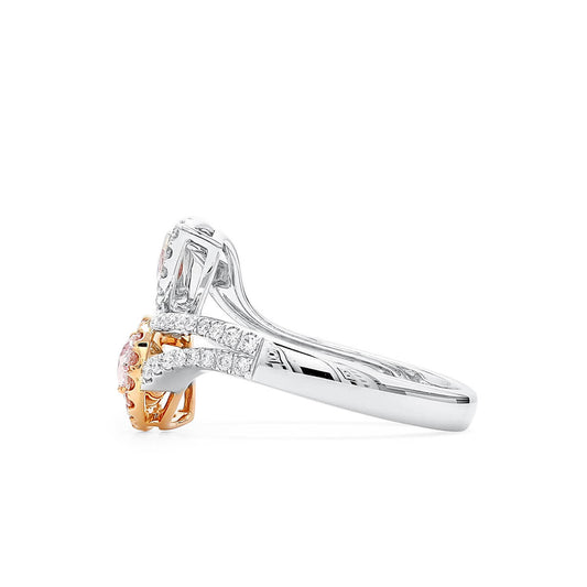 טבעת יהלום ורודה בהירה מאוד, 1.43 קראט. TW, צורת אגס, מוסמכת GIA