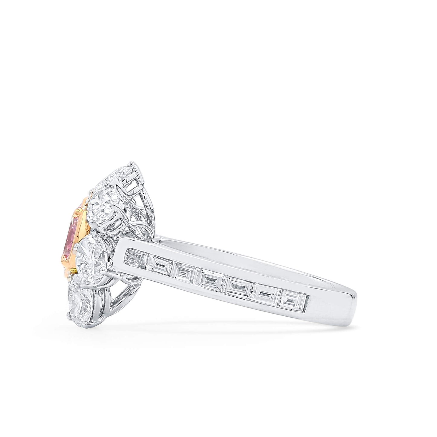 Natural Very Light Pink Diamond Ring, 18K White & Rose Gold, Oval Shape, 2.71 Ct. TW