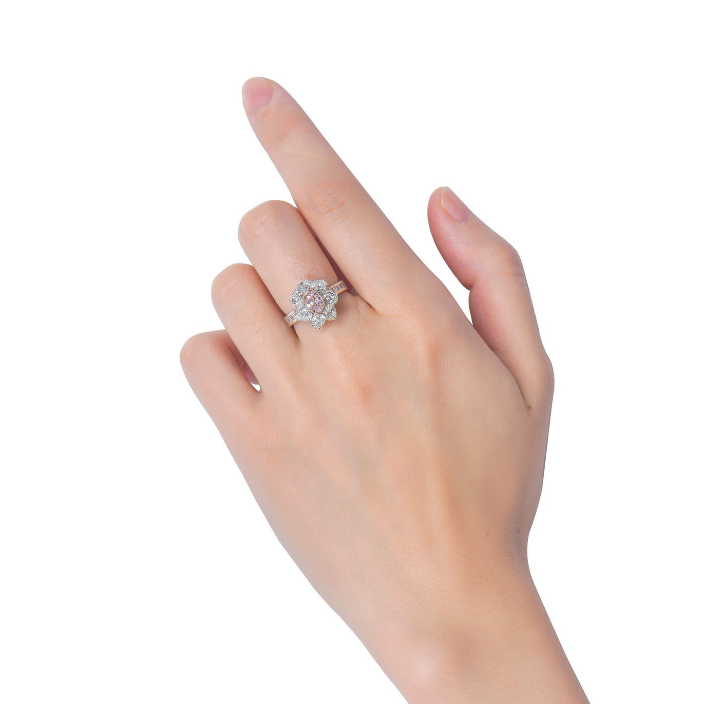 Natural Very Light Pink Diamond Ring, 18K White & Rose Gold, Oval Shape, 2.71 Ct. TW