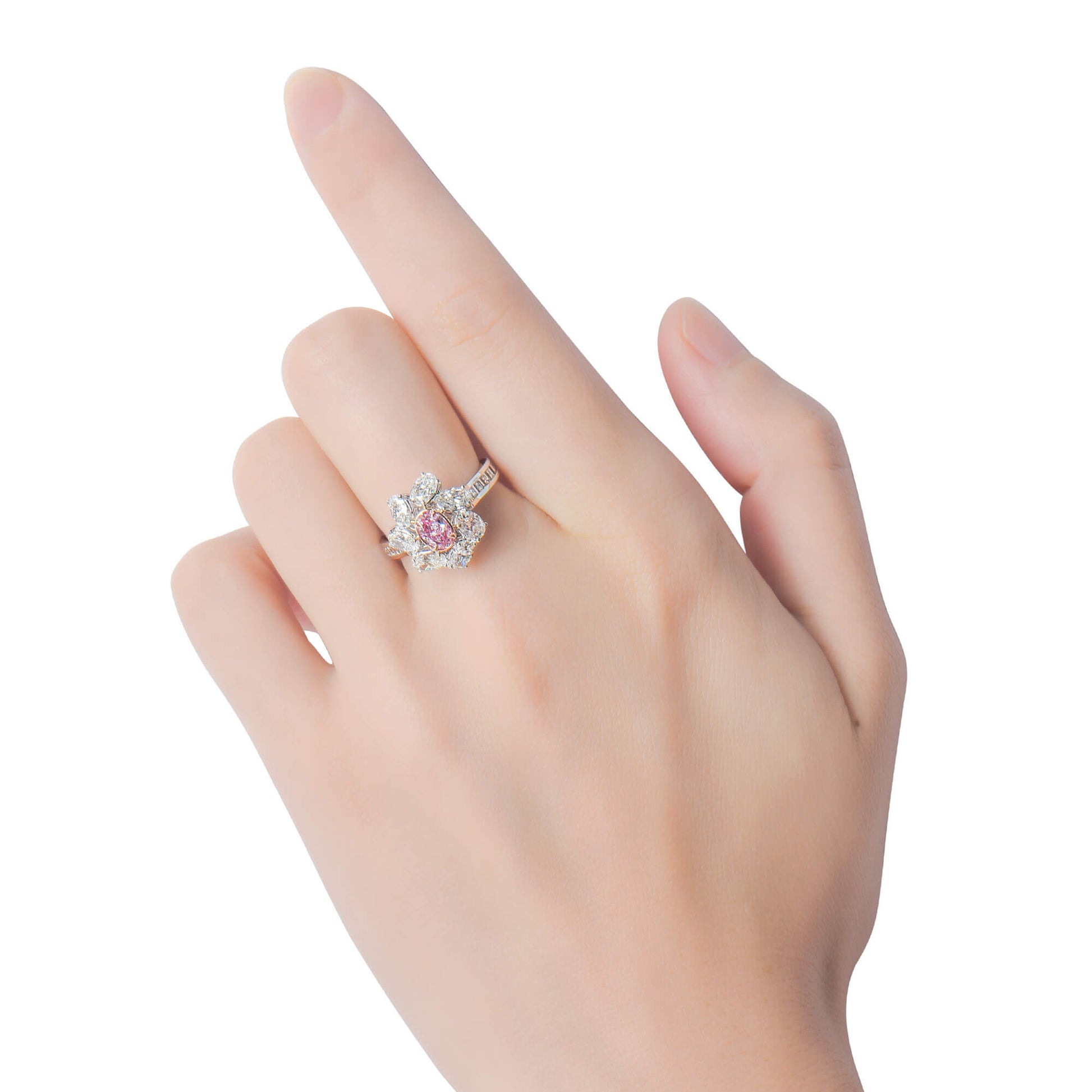 Natural Very Light Pink Diamond Halo Ring, 18K White & Rose Gold, Oval Shape, 2.82 Ct. TW