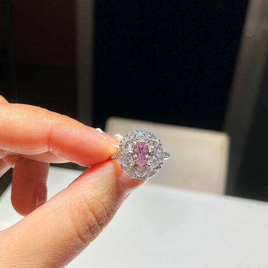 微浅粉 钻石戒指，总重2.97克拉，椭圆形，GIA认证