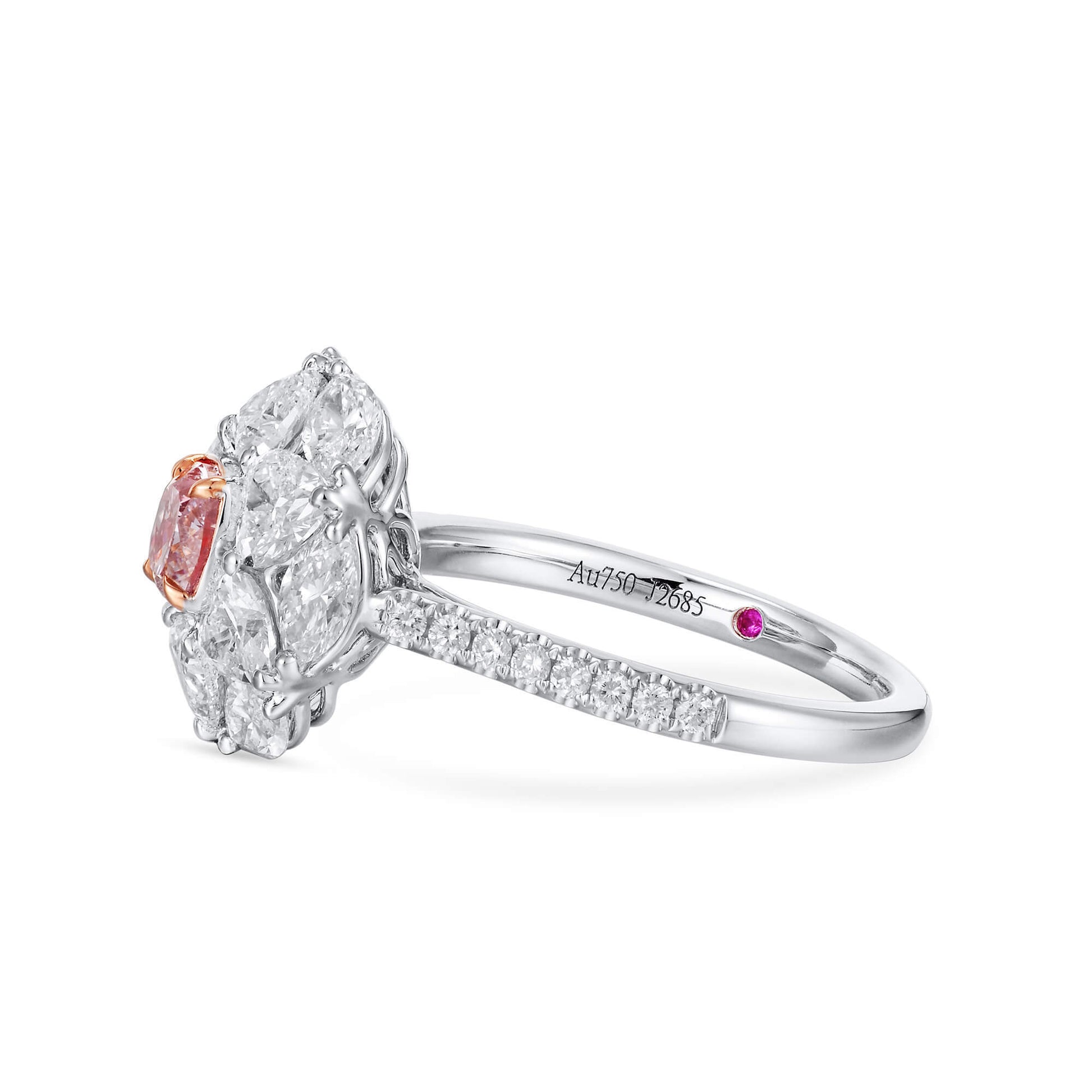 Natural Very Light Pink Diamond Ring, 18K White & Rose Gold, Cushion Shape, 3.04 Ct. TW