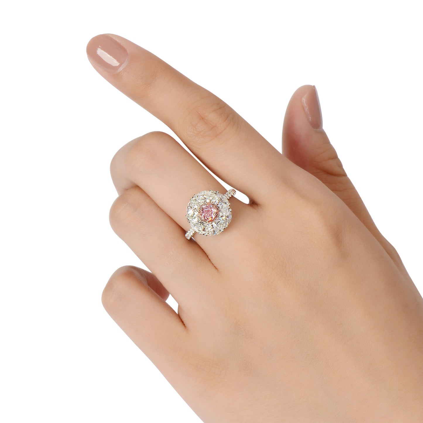 Natural Very Light Pink Diamond Ring, 18K White & Rose Gold, Cushion Shape, 3.04 Ct. TW