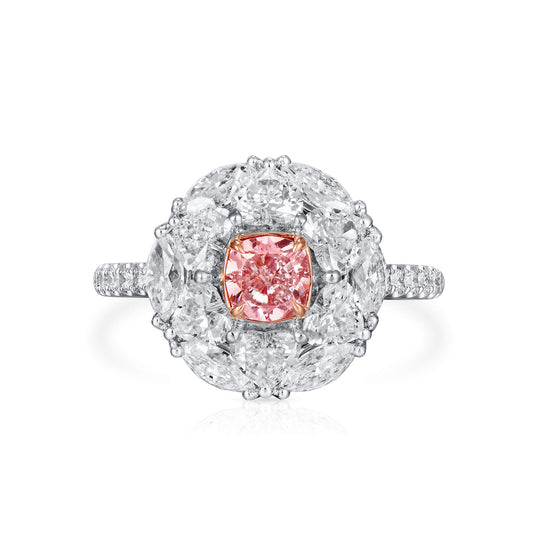 微浅粉 钻石戒指，总重3.04 克拉，枕形，GIA认证