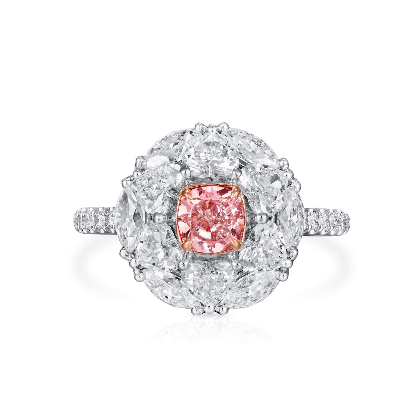 Natural Very Light Pink Diamond Ring, 18K White & Rose Gold, Cushion Shape, 3.04 Ct. TW