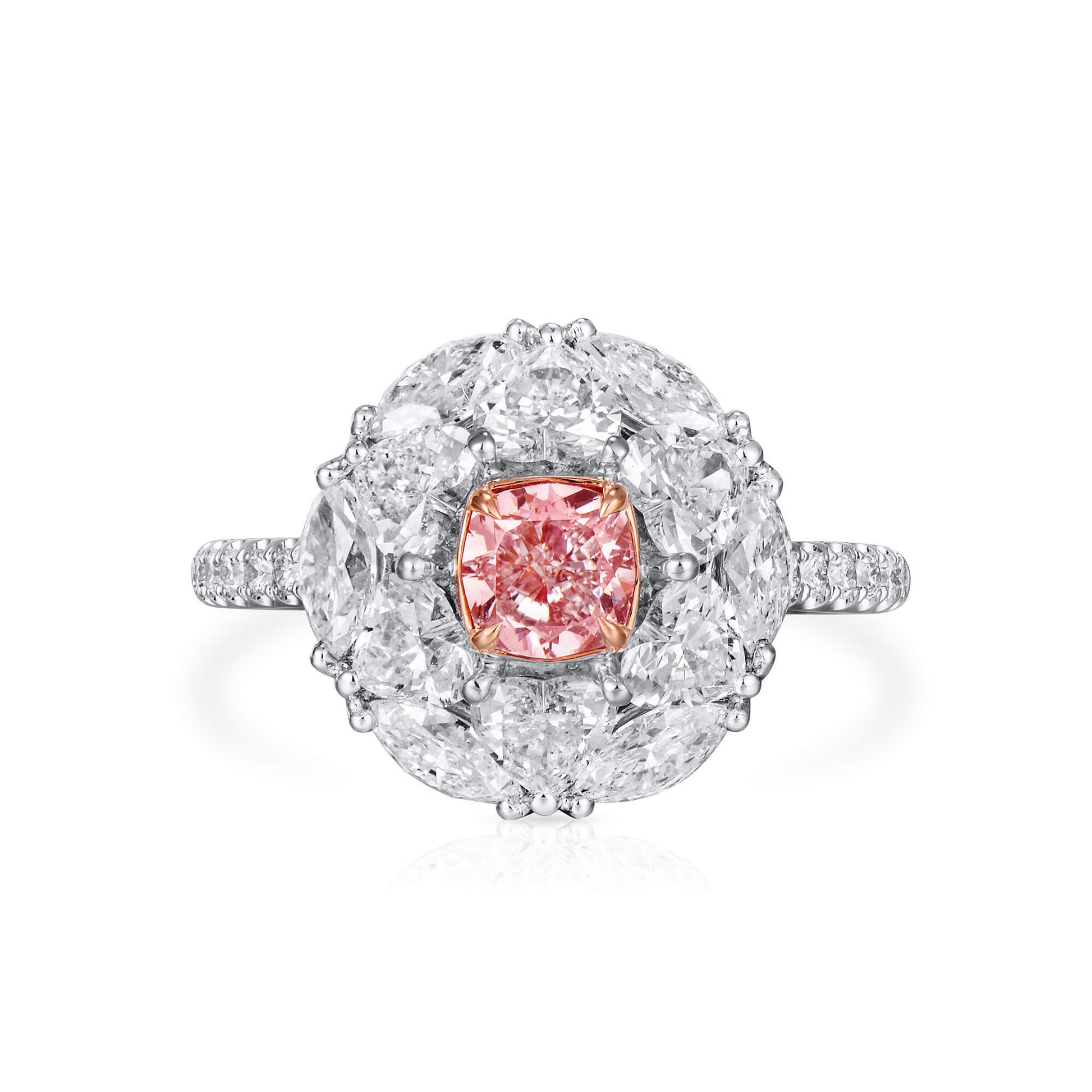Natural Very Light Pink Diamond Ring, 18K White & Rose Gold, Cushion Shape, 3.04 Ct. TW
