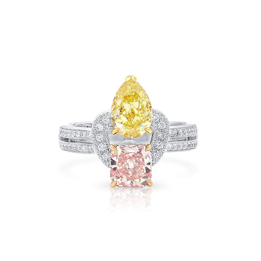 微浅 带粉色 棕钻戒指，总重2.59克拉，混合形状，GIA认证